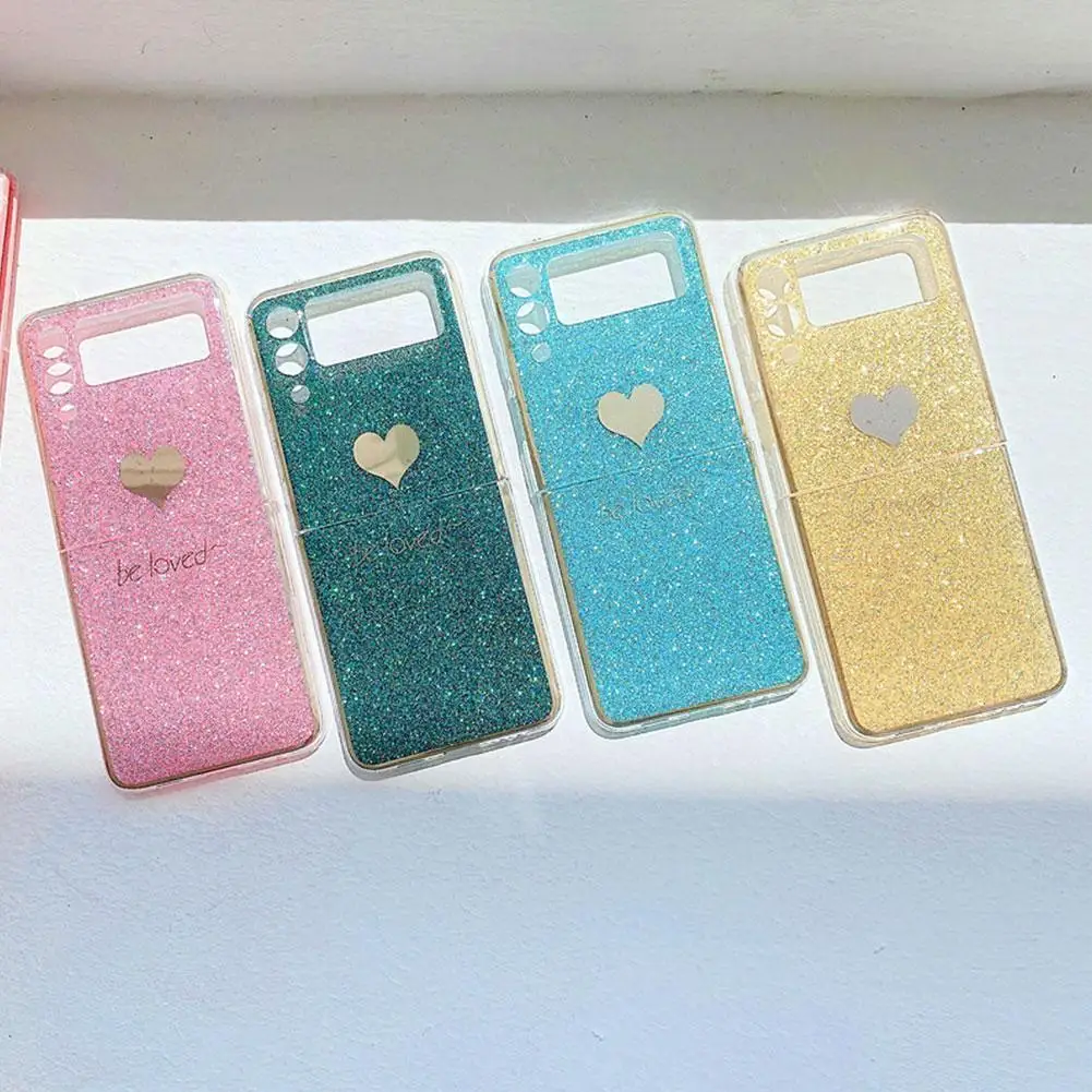

Phone For Z Flip 3 Glitter Plating Love Shockproof Stand Protetion Phone Cov J5c9