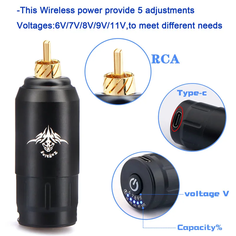 Professional Tattoo Mini Wireless Power Tattoo Battery for Tattoo Rotary Machine Pen DC/RCA Connection Tattoo Power Supply