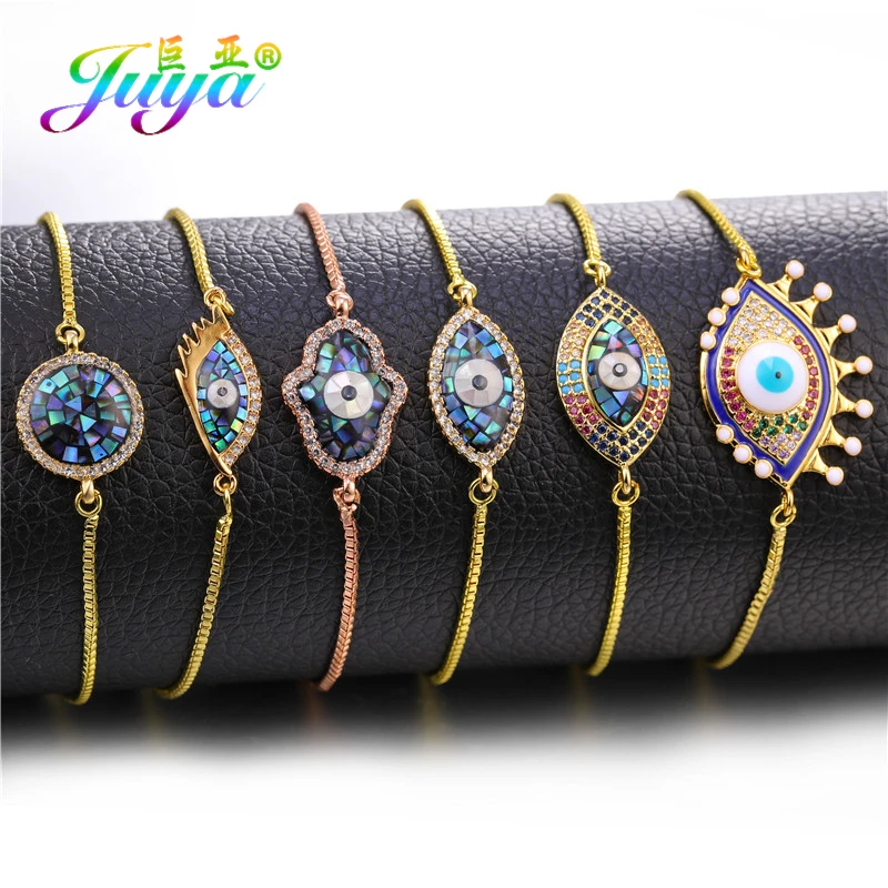 Juya DIY Pulseira Olho Grego Jewelry Supplies Adjustable Chains Turkish Evil Eye Charm Bracelets For Women Men Christams Gift | Украшения и