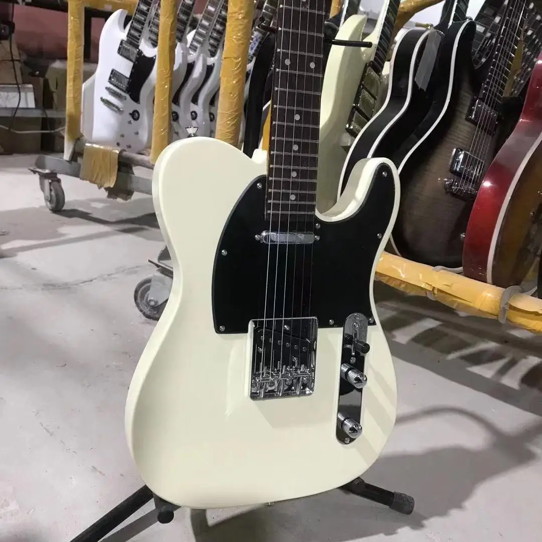 

tele guitar cream white color black pickguard tele electric guitar free shipping