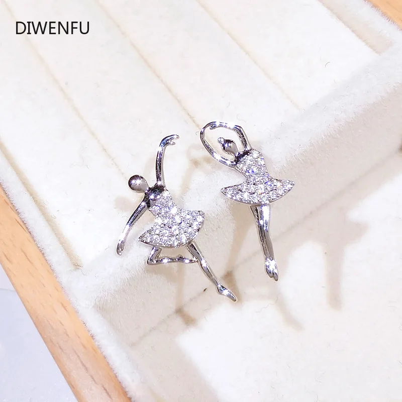 

S925 Sterling Silver Diamond Stud Earrings for Girl Figure Ballet Cute/Romantic Fashion Gift Jewelry Silver Earrings Women