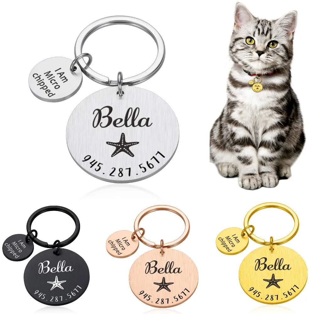 

Personalized Pet ID Tag for Pet Dog Cat I Am Microchipped Dog Name Number Tag Stainless Steel Collar ID Tag Laser Engraving