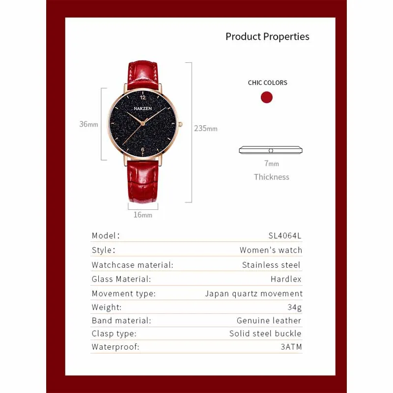 NAKZEN Top Brand Quartz Ladies Watch Leather Wristwatch Life Waterproof Women Watches Simple Luxury Clock Gifts for Womens Reloj enlarge