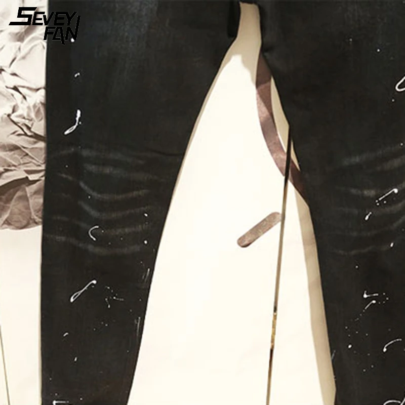 Рваные обтягивающие джинсы мужские потертые с дырками уличная одежда в стиле