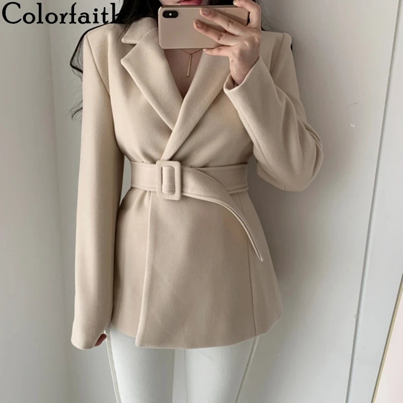 Colorfaith новинка 2020 весенне зимние женские куртки шерстяные блейзеры модные на