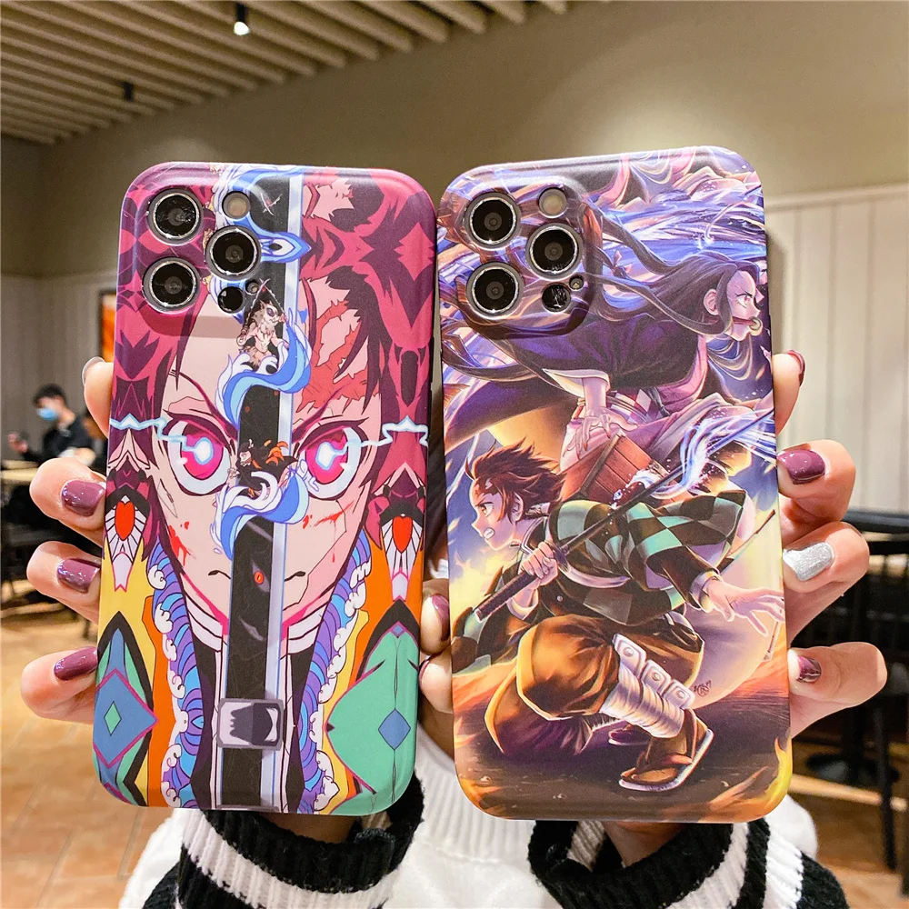 

Japan Cartoon Demon Slayer Kamado Tanjirou Nezuko Phone Case for iphone 12 11 Pro X Xs Max XR 7 8 Plus SE2 Silicon Soft Cover