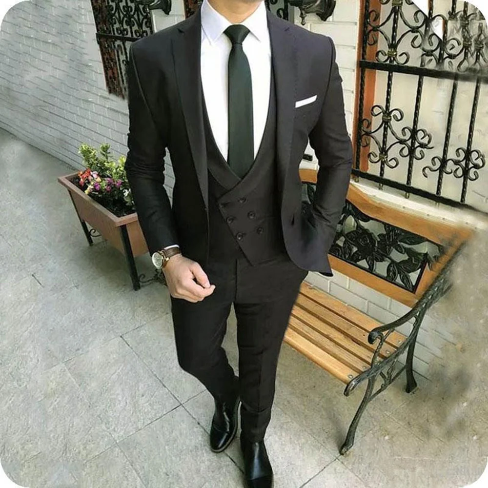 

Men Suits 3 Pieces Slim Fit Business Gentleman Suits Groom Noble Black Tuxedos for Formal Business Activity (Blazer+Pants+Vest)
