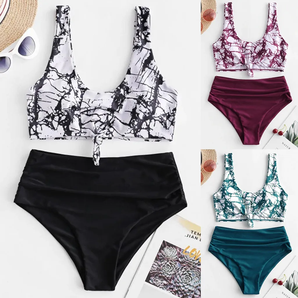 Модный сексуальный женский комплект бикини пуш ап с принтом Мягкий Купальный топ