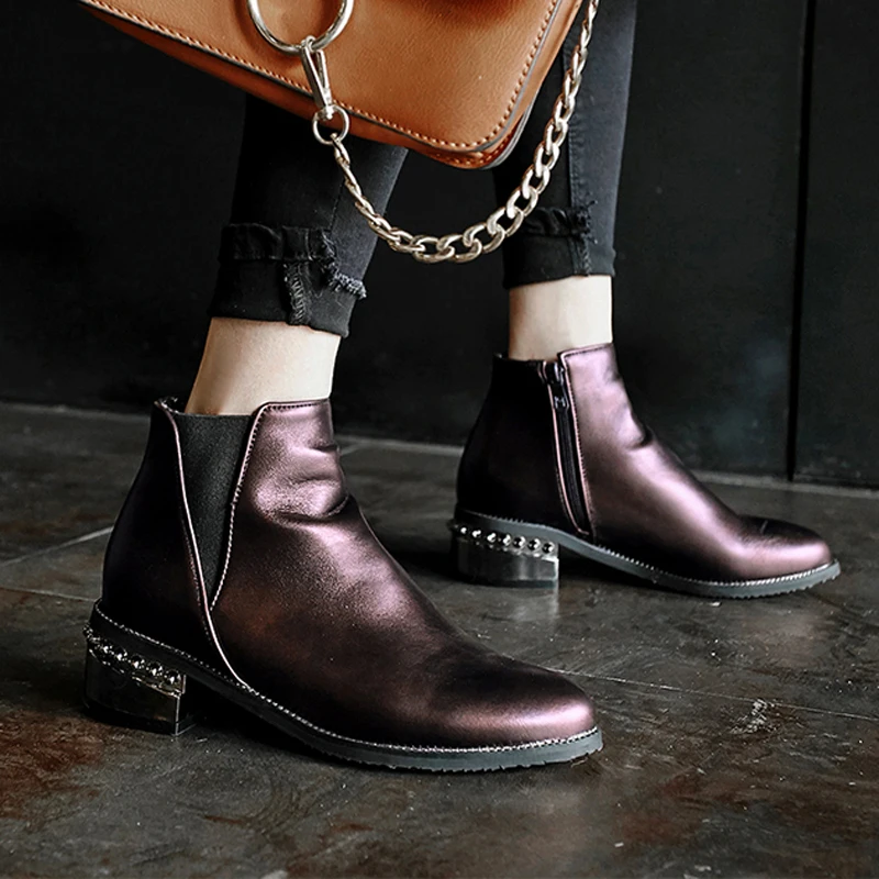 Ботильоны CDPUNDARI женские с круглым носком ботинки челси на среднем каблуке