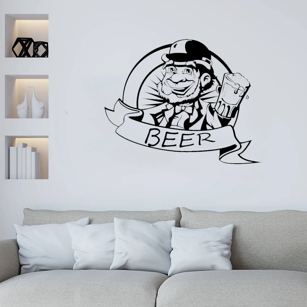 

Beer Bar Wall Stickers Bar Leprechaun Beer Alcohol For Bar Living Room Decoration Mural Vinyl Decal Waterproof ph659