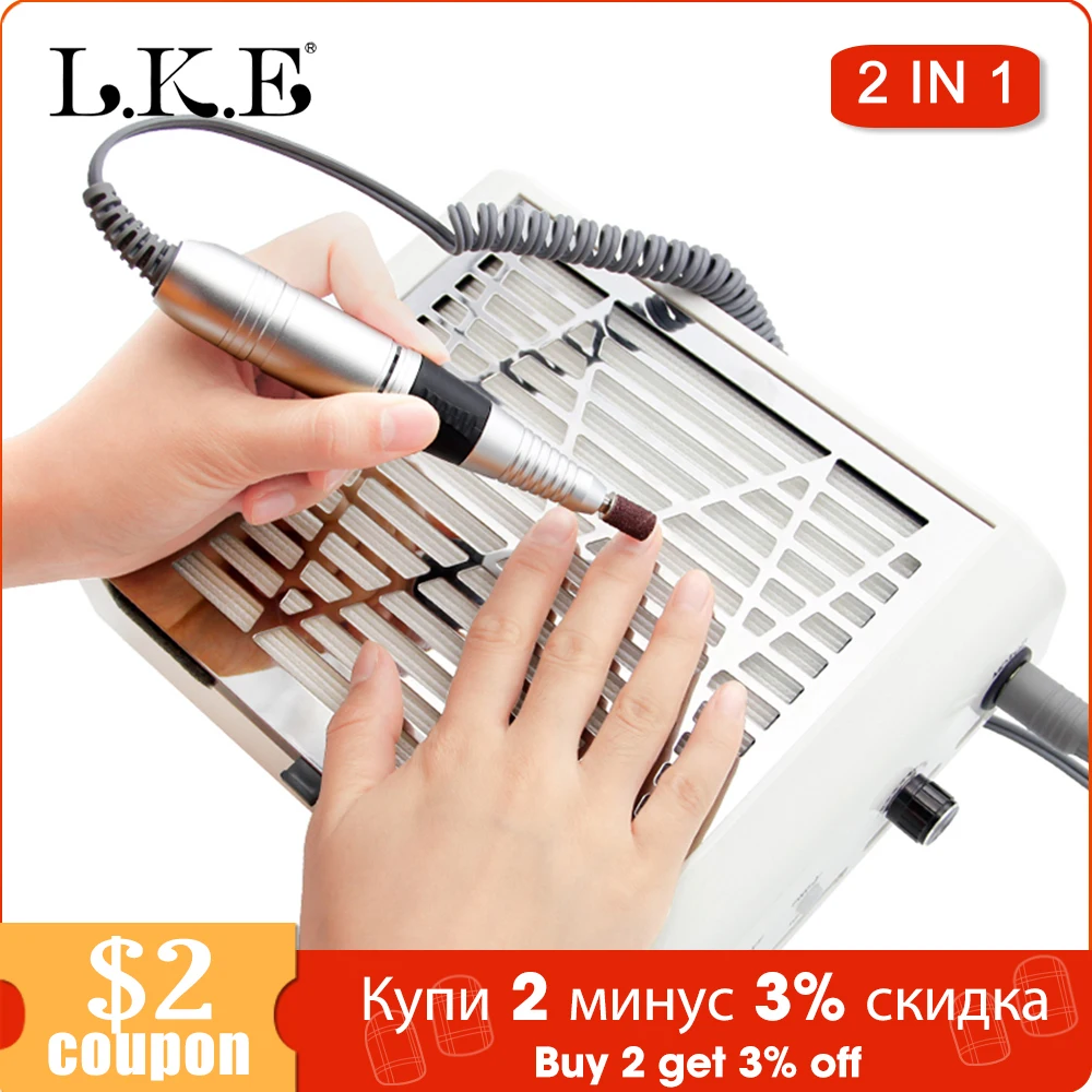 LKE 2 in 1 Manicure vacuum cleaner Nail Drill Dust Collector Polishing Pen Nails Art Equipment Manicure Pedicure Machine