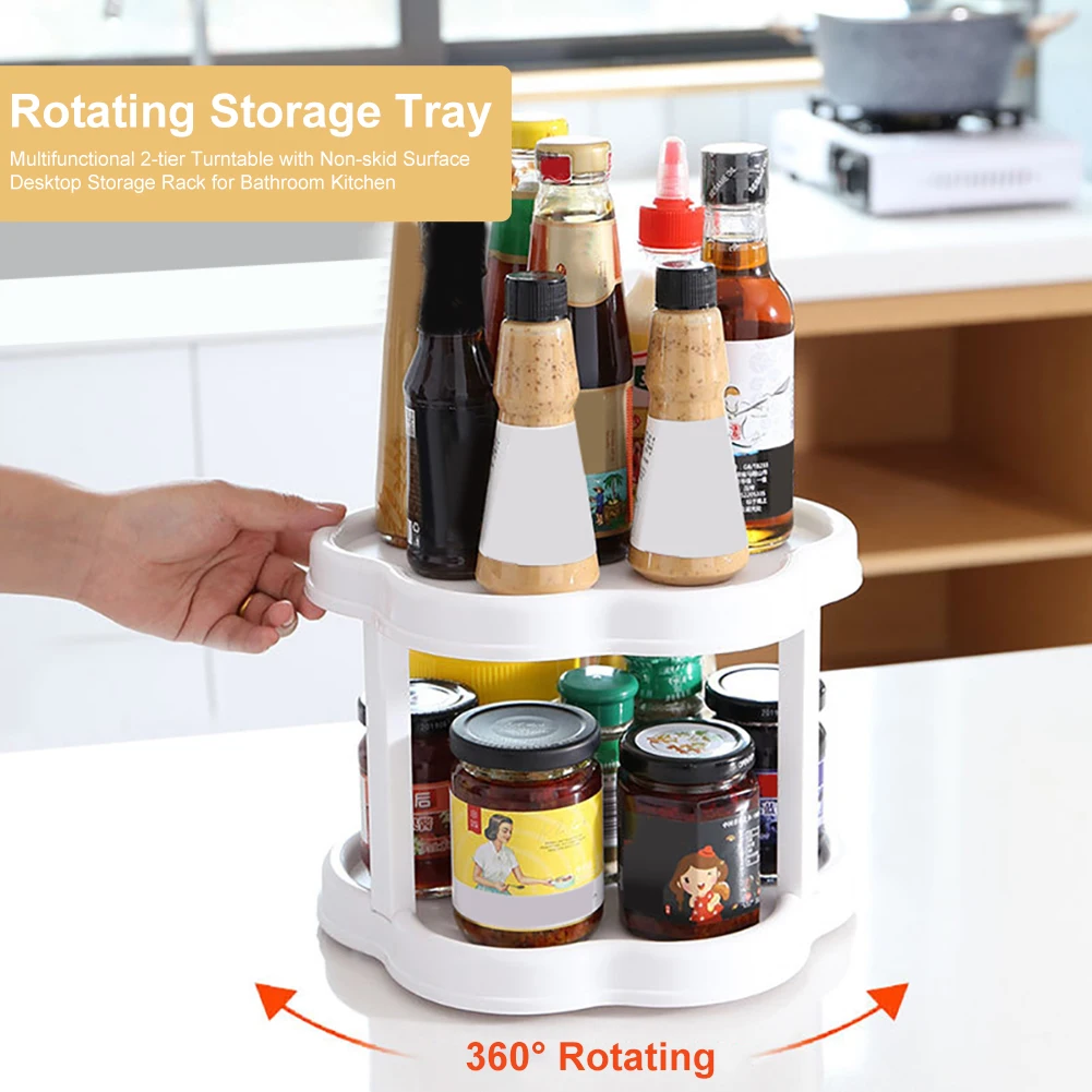 

Multi-function Plastic Rotary Kitchen Condiment Bottle Fruit Tray Storage Tray Rotatable 2-layer Turntab Storage Supplies DH