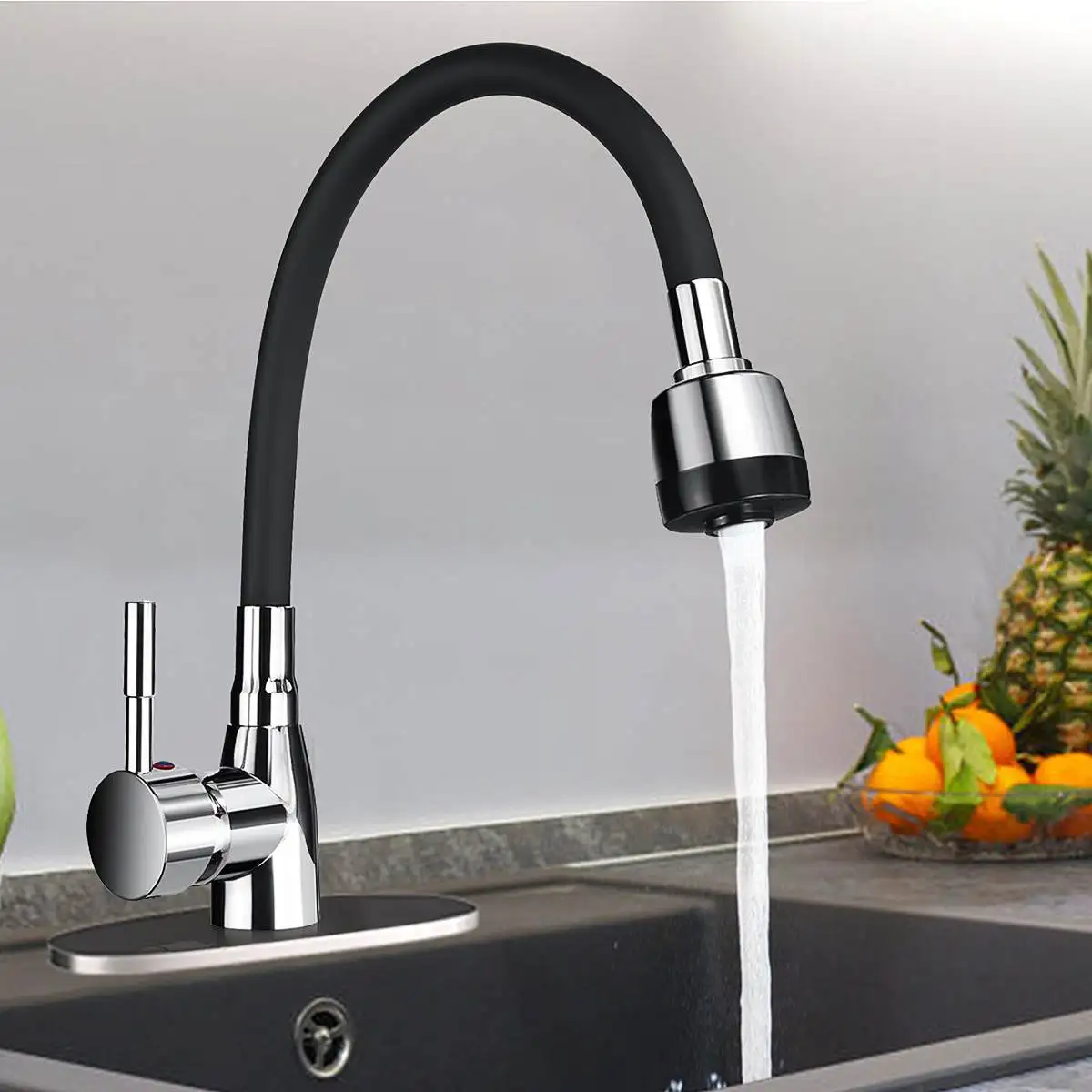 

360Rotating Black Polished Chrome Single Handle Kitchen Basin Faucet Cold and Hot Water Mixer Tap Torneira Deck Mounted