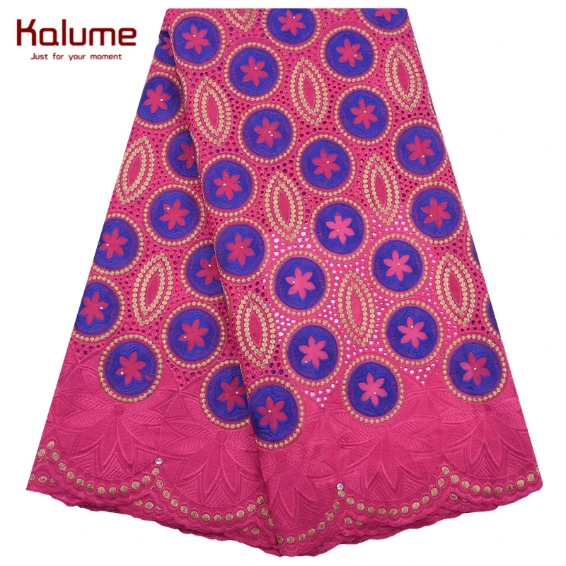 Недорогая африканская швейцарская хлопковая кружевная ткань Kalume королевский