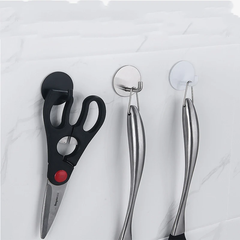 

304 Stainless Steel Hook Single Hook Free Perforated Coat Hook Behind The Door Sticky Hook Metal Seamless Creative Coat Hook Key