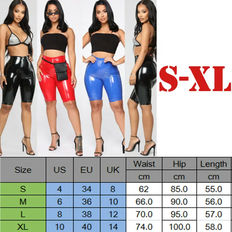 

Womens Sexy Shiny Capris PU Leather Capri Pants Joggers Women Slim Fit High Waist Solid Shorts Bodycon Short Pants HOT