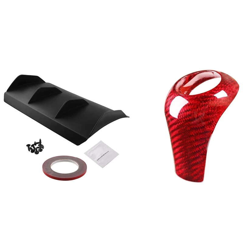 

2 Set Car Accessories: 1 Pcs Car Gear Shift Cover Sticker & 1 Set Rear Bumper Curved Diffuser Fins ABS Spoiler 4 Fins