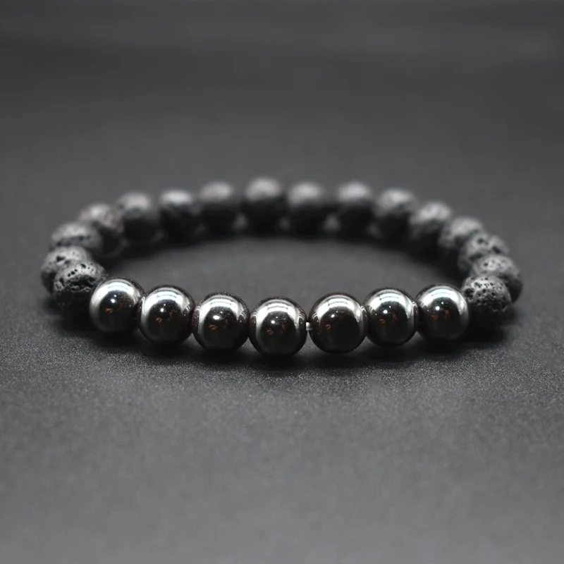 Браслет мужской из натурального лавового камня минималистичный классический