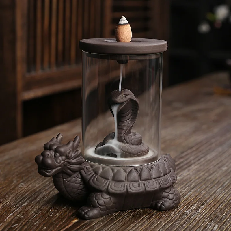 

Purple Sand Backflow Incense Burner Creative Windproof Dragon Turtle Snake God Incense Burner Home Office Desk Accessories Decor