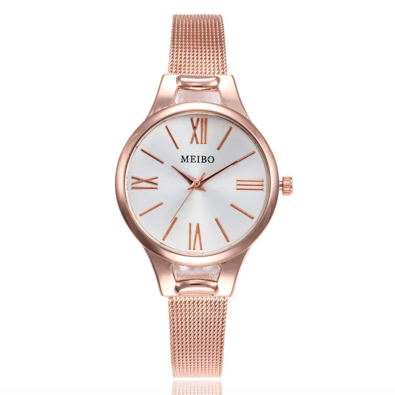 

2020 Rushed Top Fashion Cross Border Fashion Women's Gold Fine Mesh Wristwatch Silver Rose Alloy Quartz For Female Students