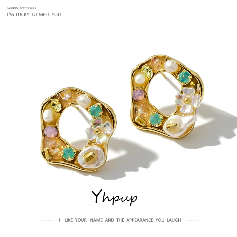 Женские серьги гвоздики из натурального жемчуга с кристаллами|Серьги-гвоздики| |