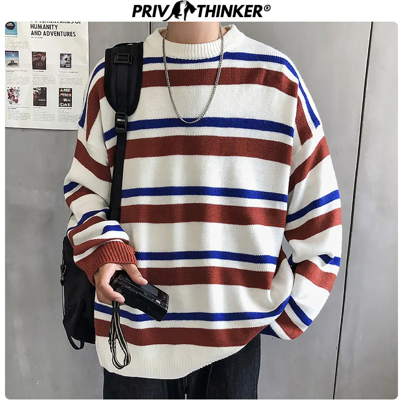 Privathinker мужские 2020 полосатые Модные свободные свитера осенние корейские вязанные