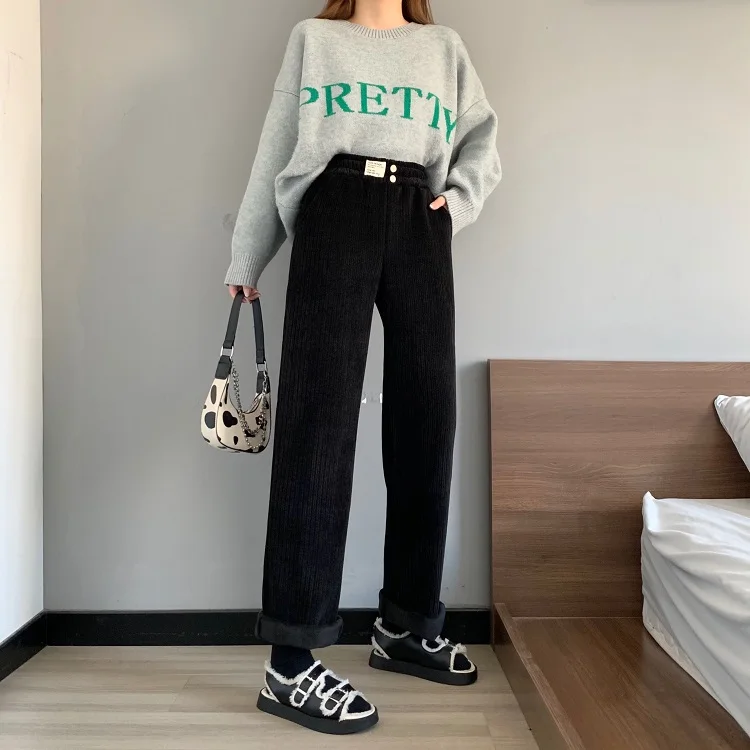 

5405 Autumn and winter Korean version of 2021 new high-waist slim black all-match loose-fitting casual pants