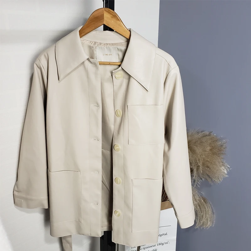 2019 осенние женские жакеты с ремешком и отложным воротником из искусственной кожи