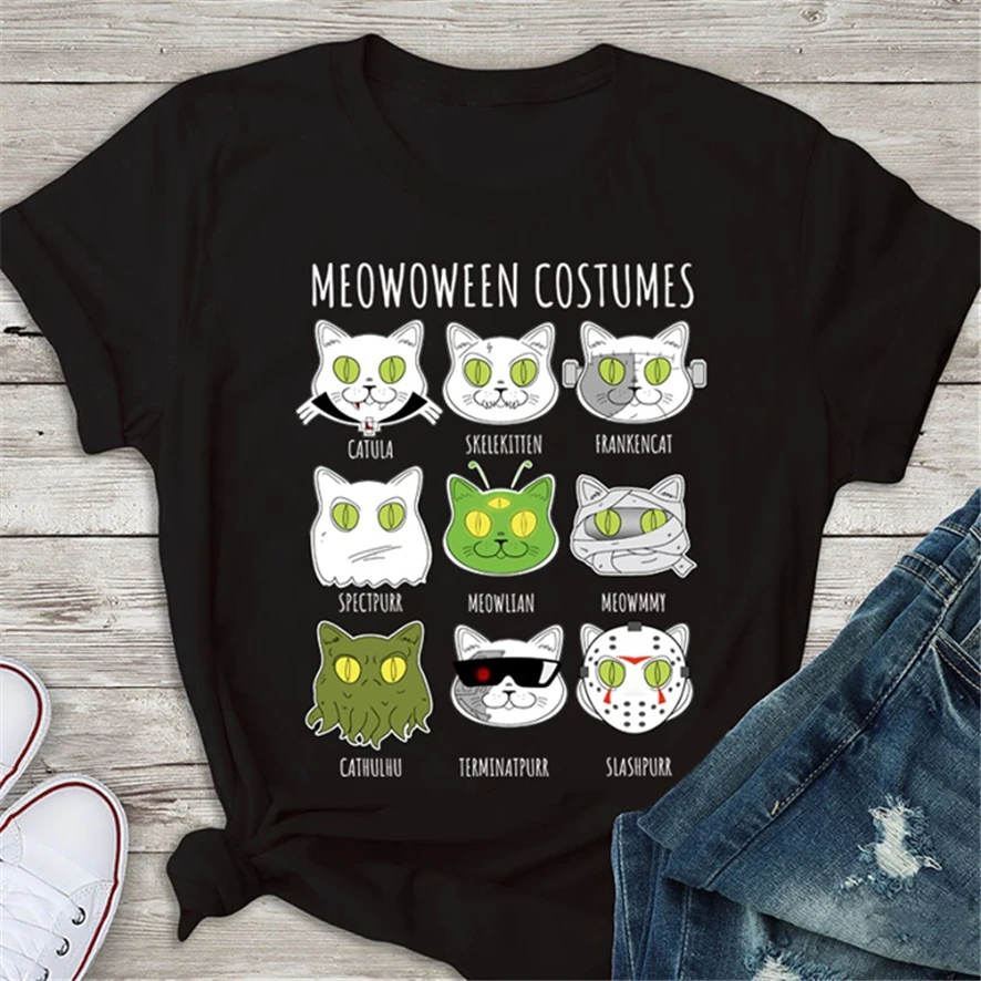 Meowoween/костюмы с кошками влюбленными на Хэллоуин Черная Мужская футболка S 6Xl