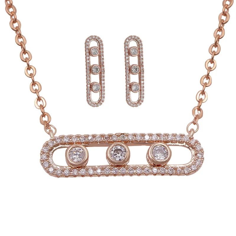 209 ROSE GOLD Фианит Круг Кулон Цепочки и ожерелья и серьги комплект ювелирных изделий для Для женщин в Родий Серебро Цвет/розовое золото Цвет покрытием - Окраска металла: 209 ROSE GOLD