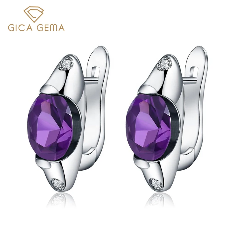 

GICA GEMA натуральный с аметистами браслеты-шармы серьги для женщин 925 стерлингового серебра 6*8 мм элегантных женских свадебных туфель с драгоц...