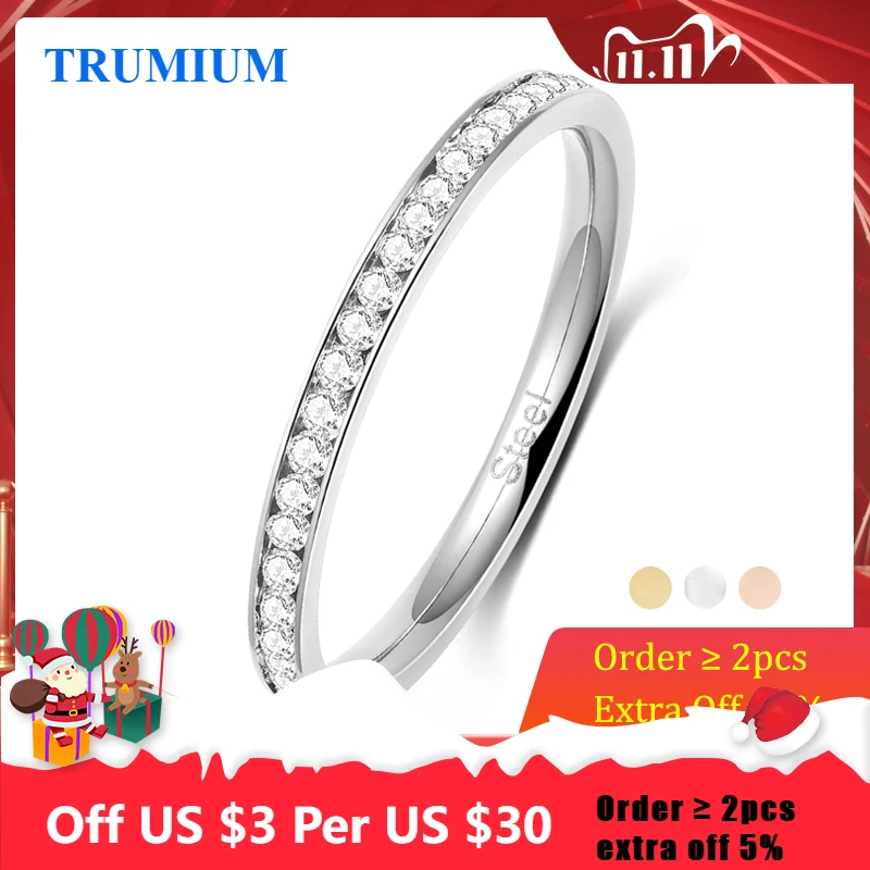 

Женское кольцо из нержавеющей стали с фианитом, 2 мм