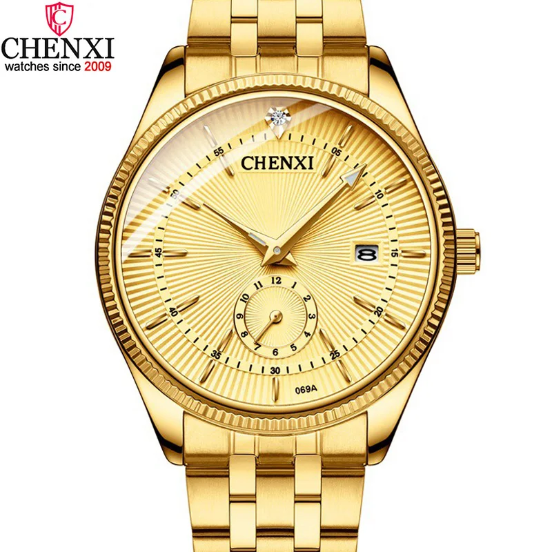 CHENXI золотые часы Для мужчин Роскошные Бизнес человек золотой Водонепроницаемый