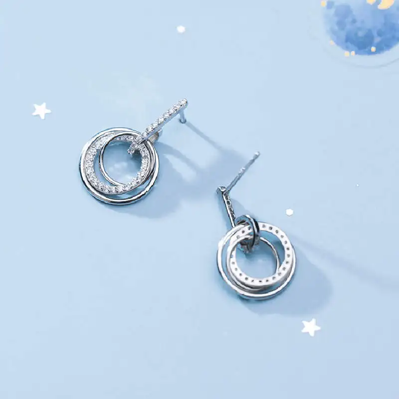 

PONYKISS Real S925 Sterling Silver Multi Round Hollow Zircon Stud Earrings Women Party Elegant Jewelry Minimlist chic Accessory