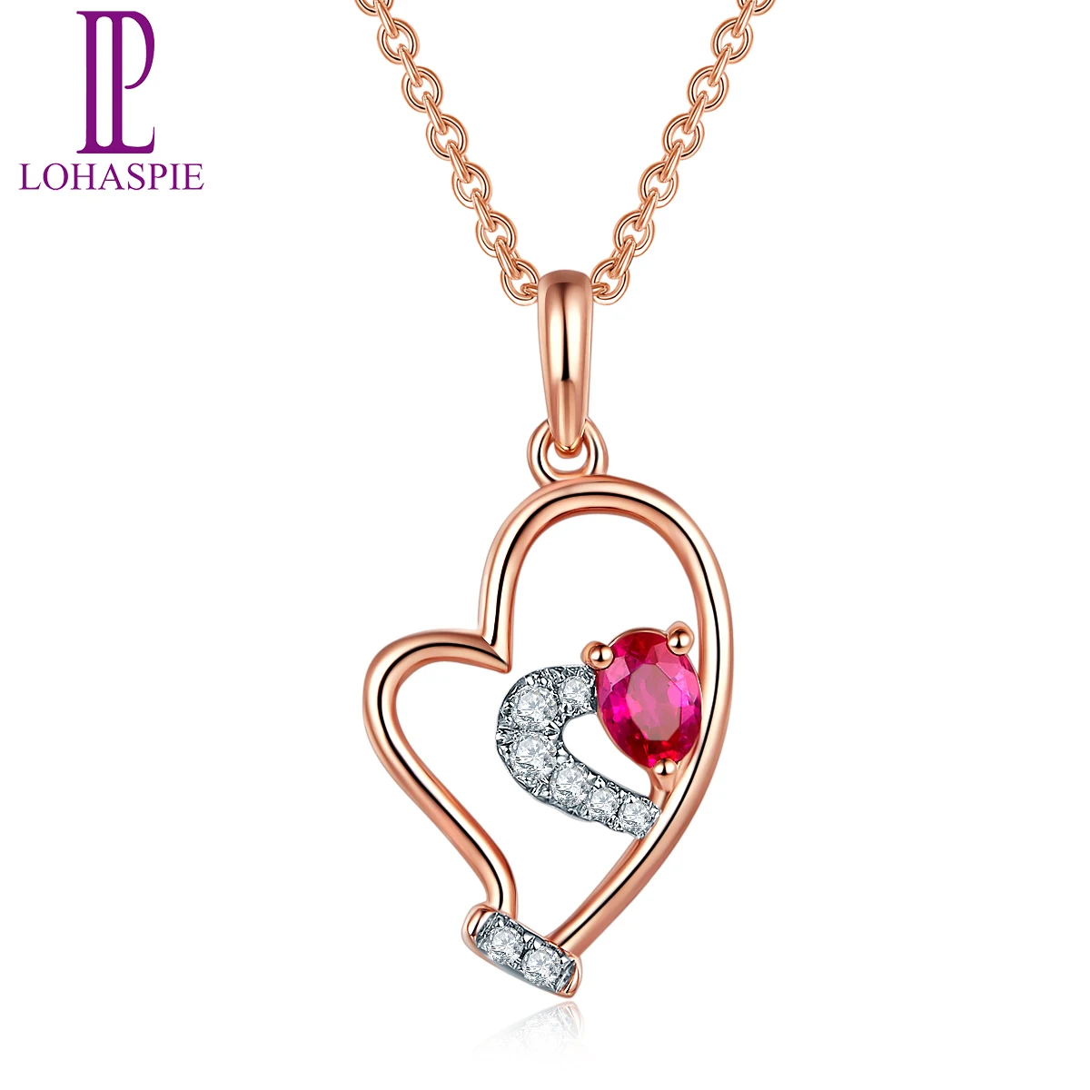 LP алмаз-Твердые серебряные ювелирные изделия 9-10 K 14K с покрытием из розового золота 18 К с натуральным Рубином, сердце кулон на день рождения в июле подарок модные W/серебряная цепочка