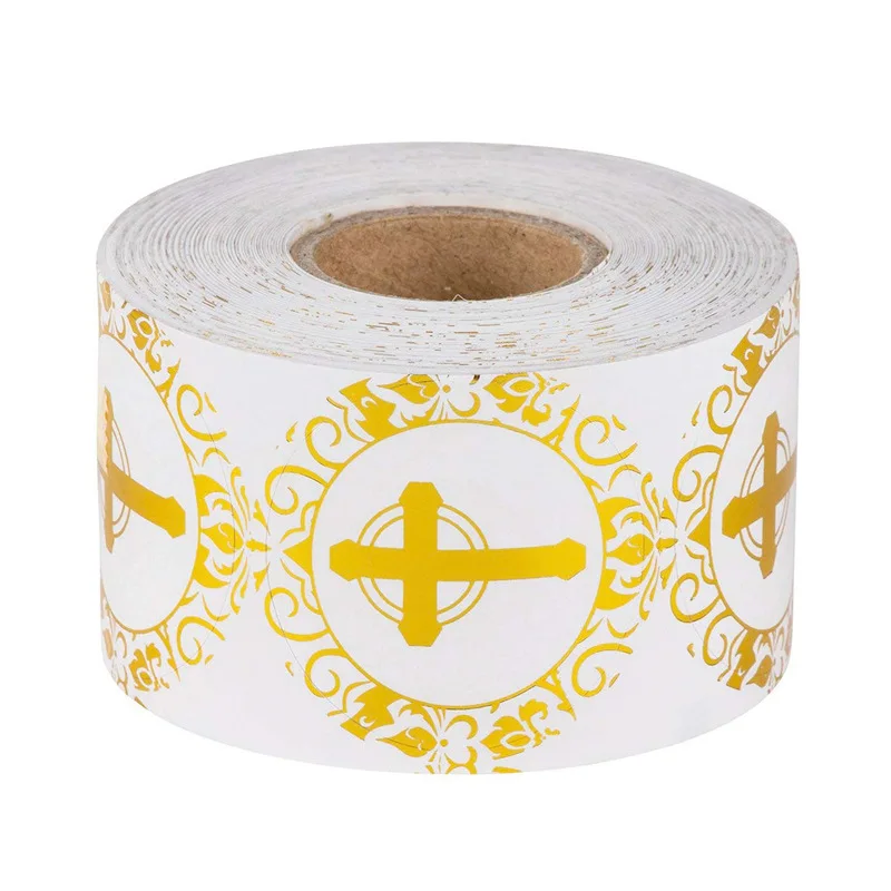 

1 inch gilded round cross sticker religious Christian Prayer sticker envelope seal label 50-500pcs
