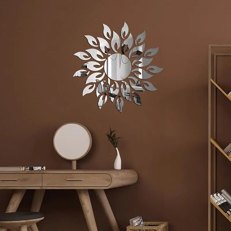 

home decor 3D Mirror Wall Stickers Living room decoration Removable Acrylic Sun Flower Pattern DIY Round Flower Decoration Art