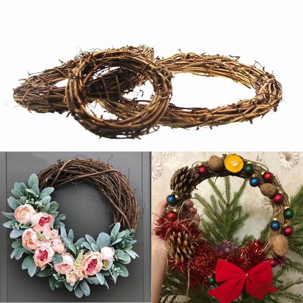 

4"/6"/7.8"/10"/12" Retro Christmas Wreath Hang Natural Garland Dried Rattan Xmas Wedding Wreaths Home Wall Decor