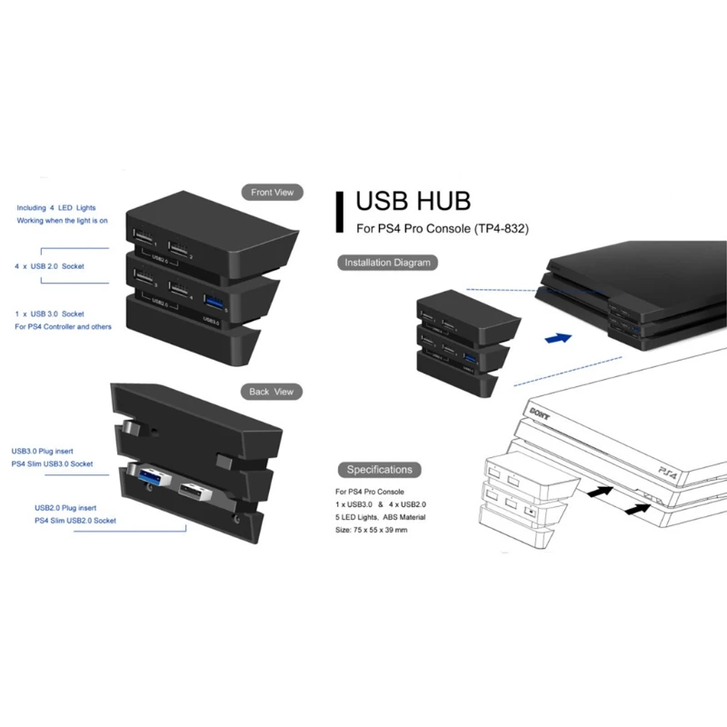 PS4 PRO Host Integrated HUB Converter to Interface Output Signal Adapter Charge the Handle 3.0 C7AB |