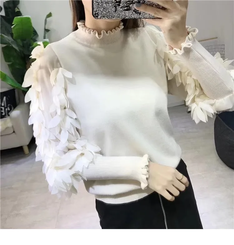 Свитер женский трикотажный с рукавами-фонариками на весну и осень | Женская