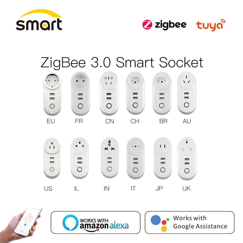

ZigBee 3.0 Smart Socket Plug With 2 USB Interface Remote Voice Control Work with SmartThings Wink Echo Plus Tuya Zigbee Hub