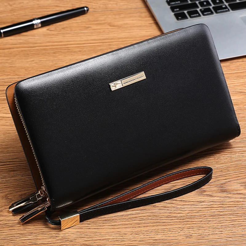 Kangaroo Kingdom Brand Luxury Men Clutch Bags Split Leather Handbag Double Zipper Business Hand Bag for Man |
