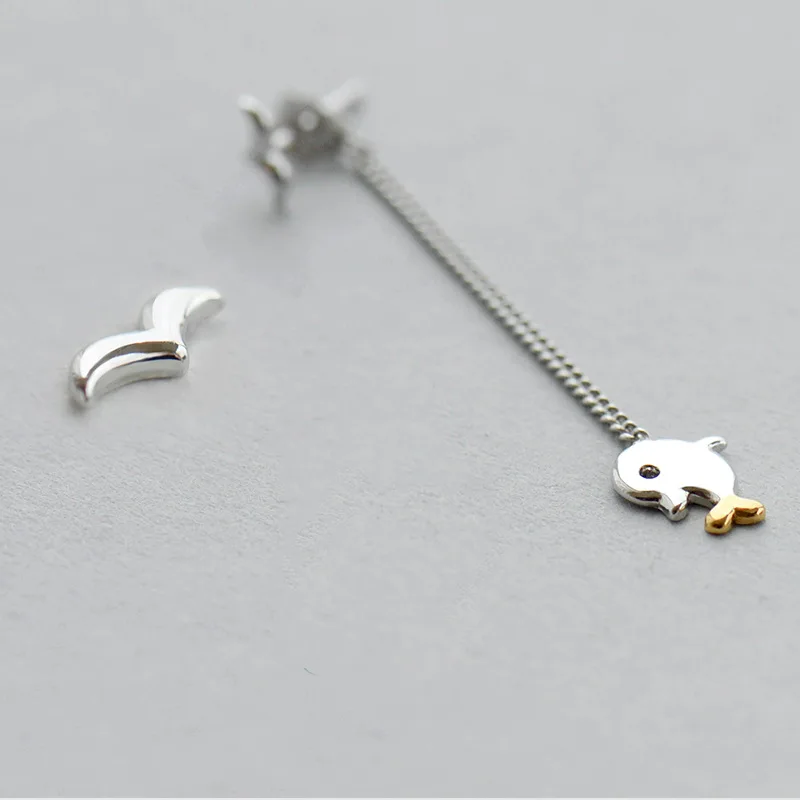 

Женские асимметричные серьги-гвоздики в виде дельфина, элегантные свадебные украшения из стерлингового серебра 925 пробы, 2019