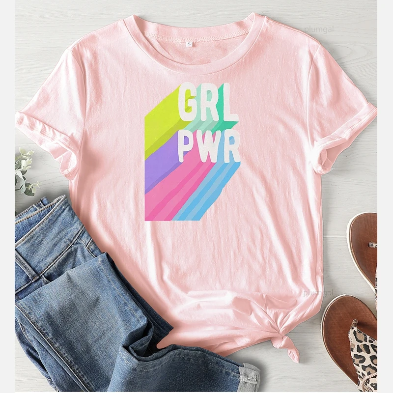 Футболка женская с принтом GRL PWR оверсайз топ графическим круглым вырезом в стиле