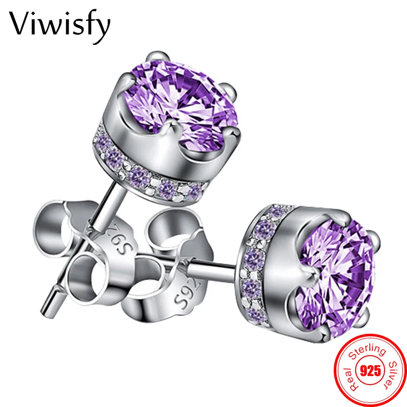 

Viwisfy Luxury Purple Crystal Real 925 Sterling Silver Jewelry Girl Gift Stud Earrings For Woman VW21021