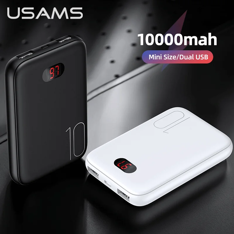 Портативное мини-зарядное устройство USAMS на 10000 мА · ч с двумя USB-портами |