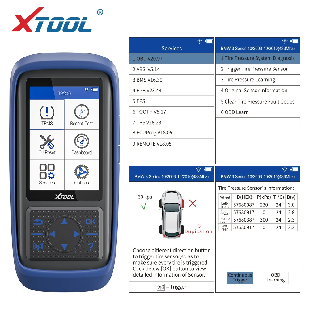 XTOOL 2019 TP200 TPMS диагностический инструмент для измерения давления в шинах OBD