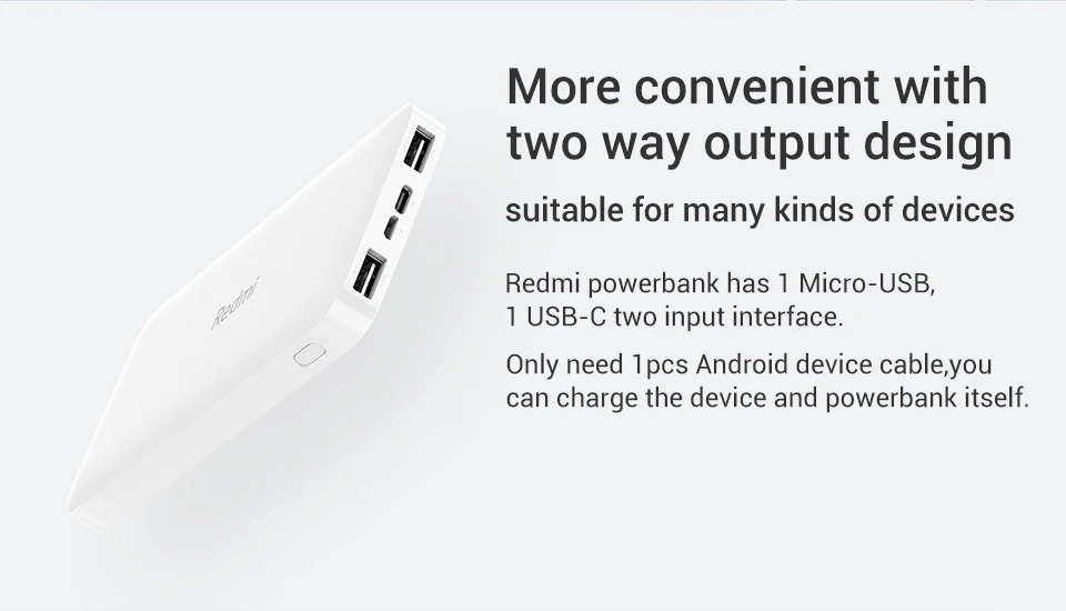 Внешний аккумулятор Xiaomi Redmi 20000 мАч, портативное зарядное устройство, блок питания с двумя USB USB-C, двусторонняя быстрая зарядка, внешний аккумулятор
