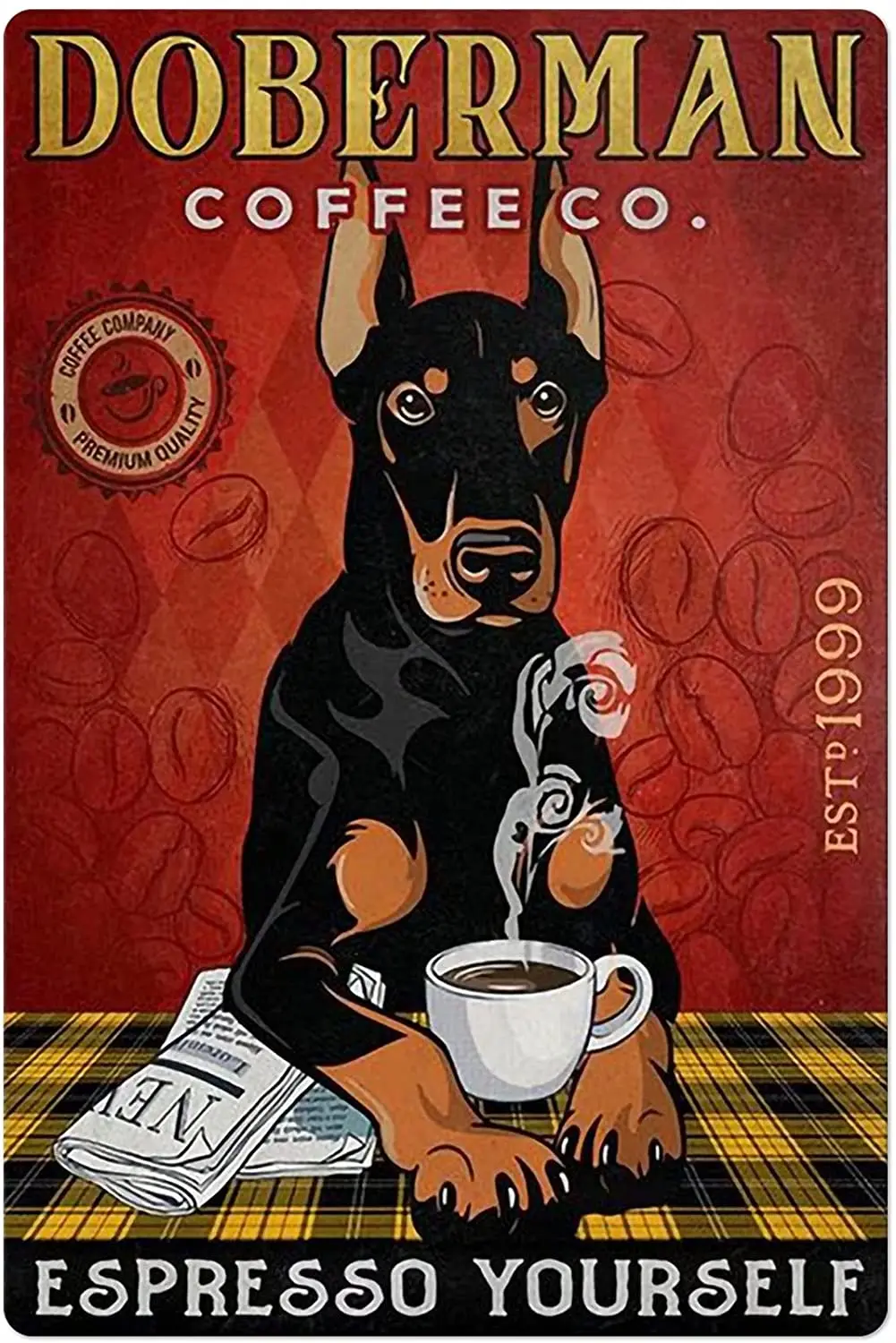 

Собака и кофе металлический жестяной логотип Doberman кофейная компания ретро печать плакат Бар Ресторан Кафе настенное украшение табличка