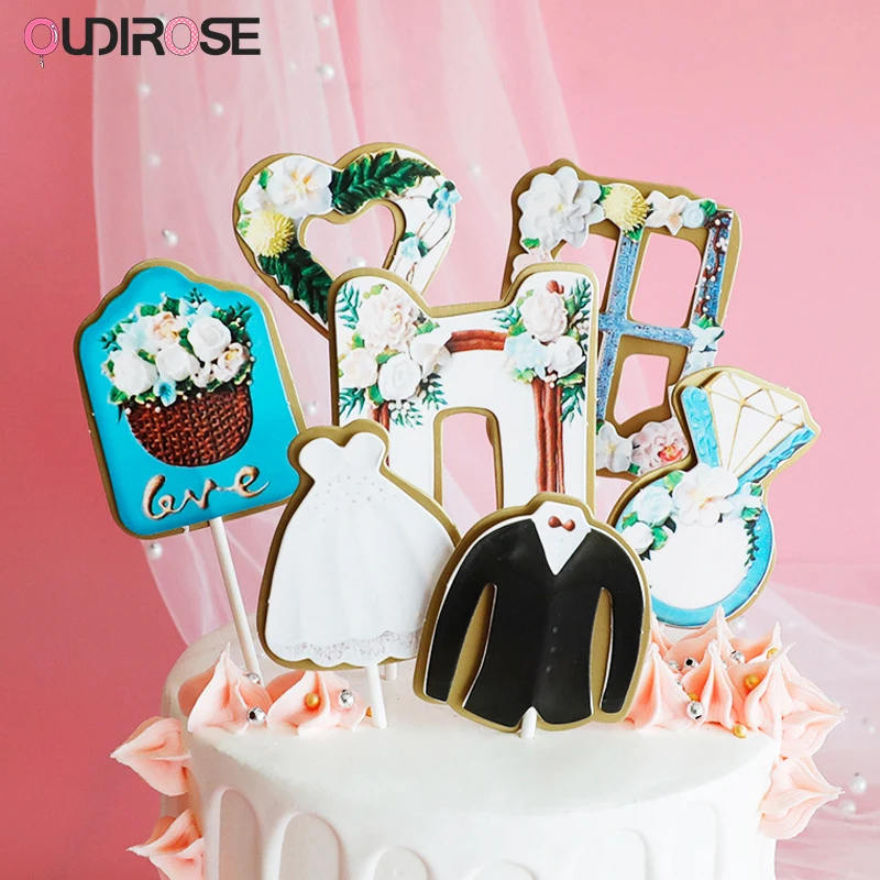 Happy Wedding Бумага кекс фигурки жениха и невесты Железная проволока с надписью Love для